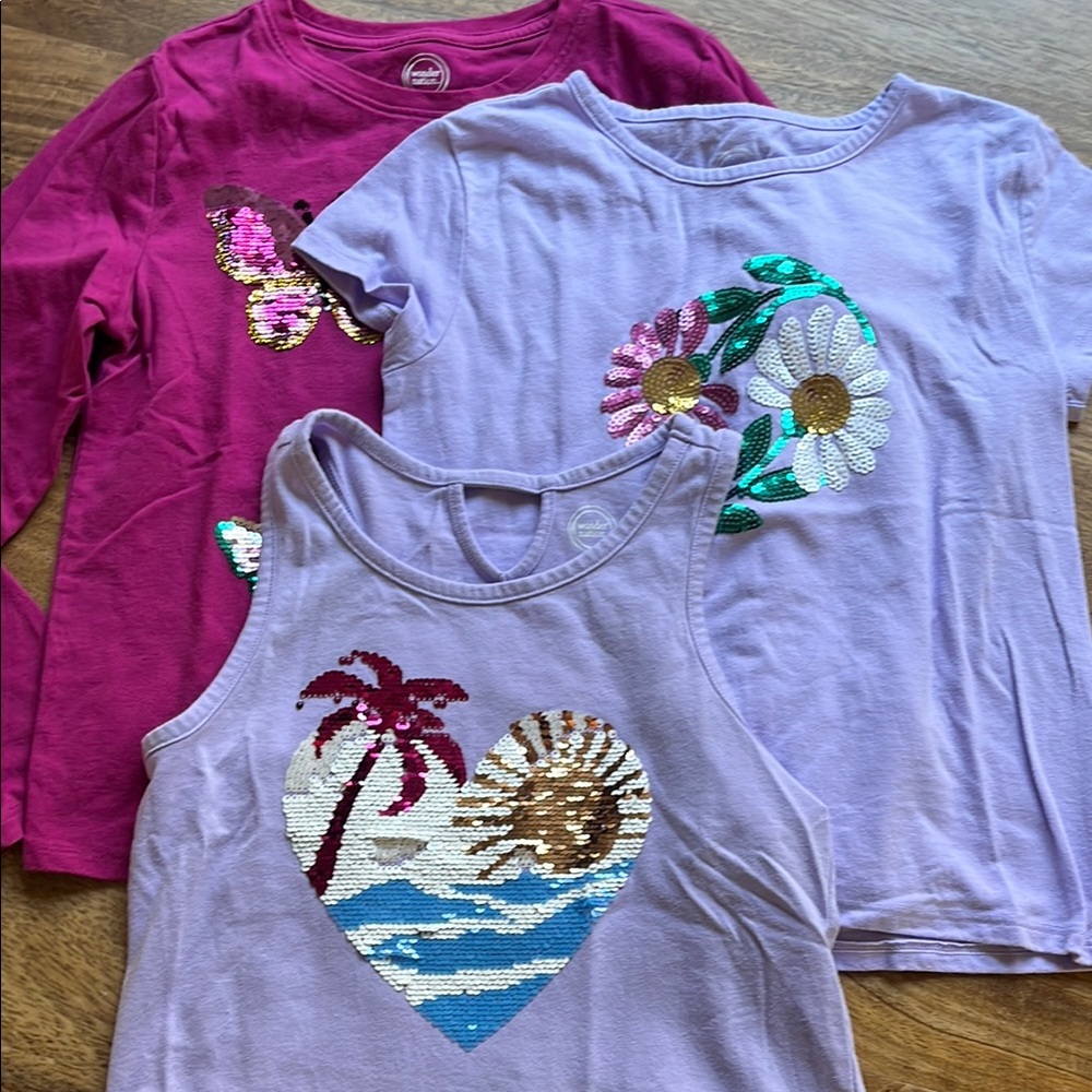 Wonder Nation Long Sleeve Tees - Pink and Lavender